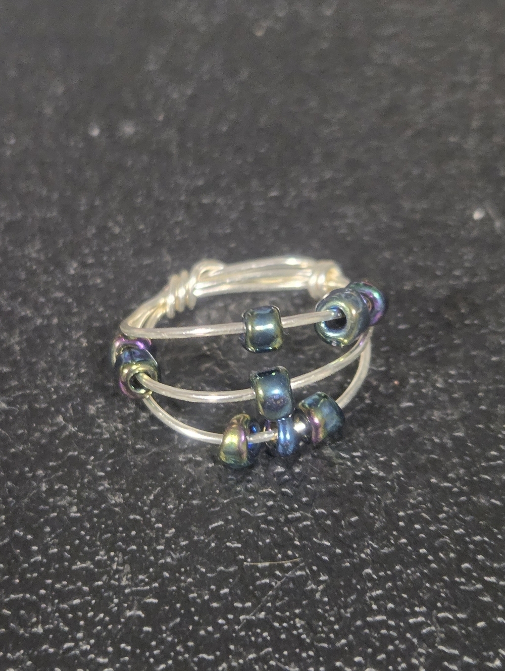 Handcrafted Silver and Blue Iridescent Fidget Ring
